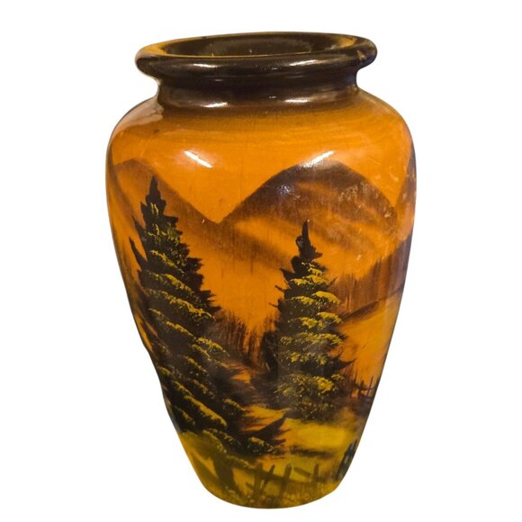 Vintage Wooden Vase Black Forest German Hand Carved Painted 5 inch Wood - Picture 2 of 16